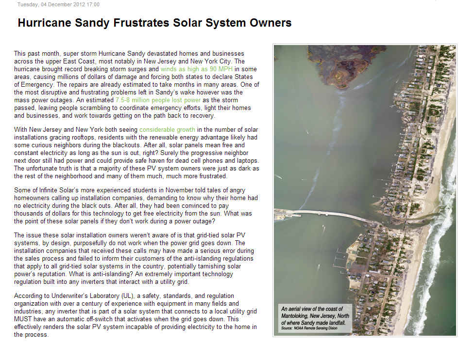 Sandy Grid Tied Problems